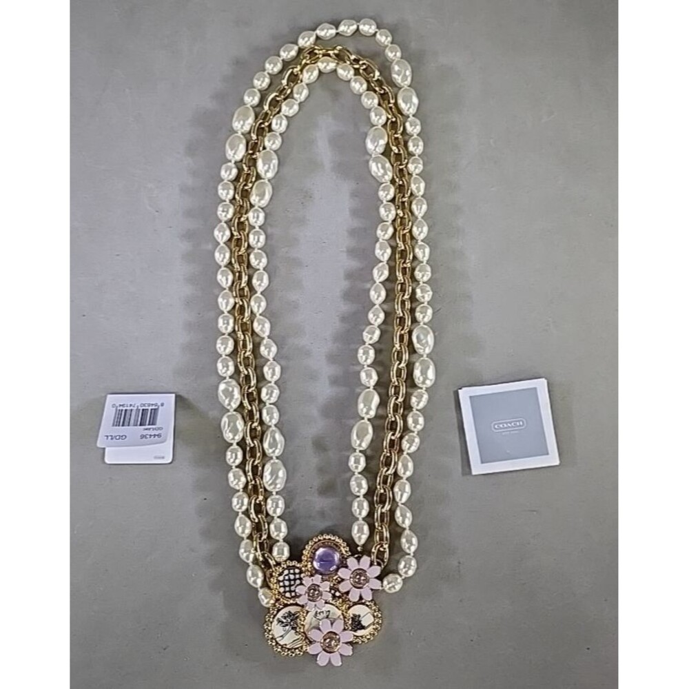 COACH Bonnie Statement Daisy Rivet Clustered Necklace Mix Metal Goldtone $398